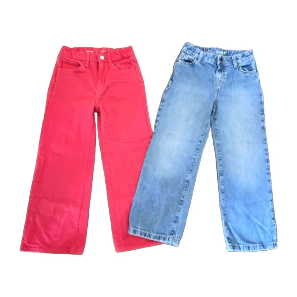 Girls Size 10 Jeans High Rise Baggy Wide Leg Blue Pink Denim